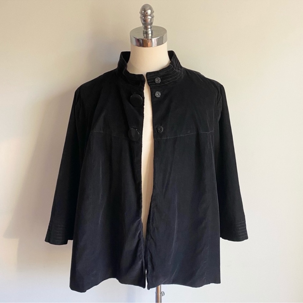 SANDRO Women Black Cotton Corduroy 3/4 Sleeves Blazer